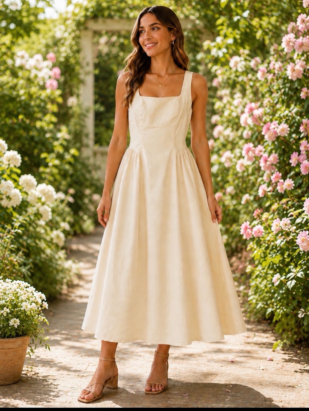 WAyf  square neck midi dress size large
